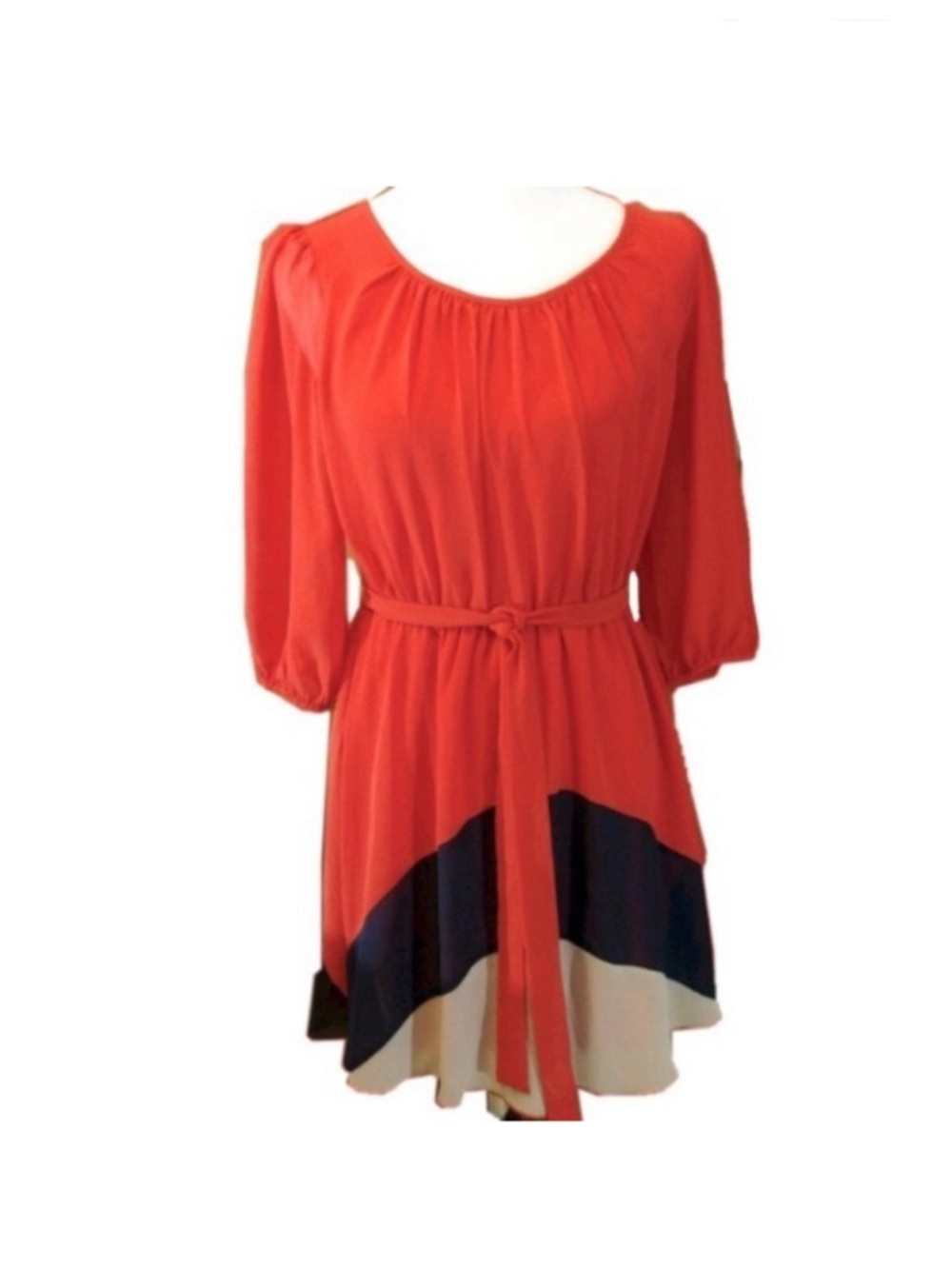 Sweet Storm Red Orange, Black & White Colorblock Mini Dress, [Sz Large]